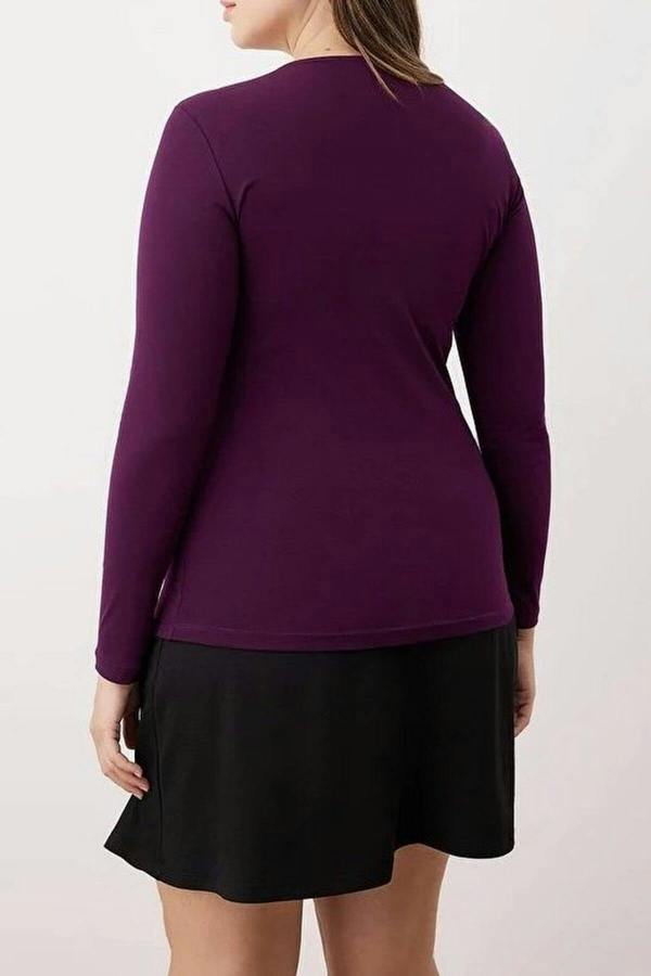 WOVCOR Asymmetrical Collar Accessory Detail Knitted Plus Size Blouse