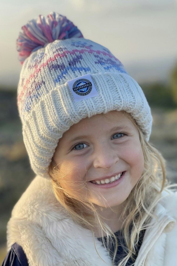 SuperBobble Kids Nordic Knit Beanie Bobble Hat - Pastel Ice Crystal