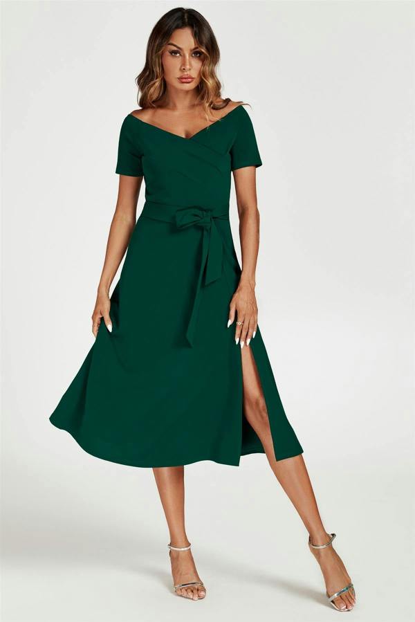 FS Collection Bardot Midi Dress In Green