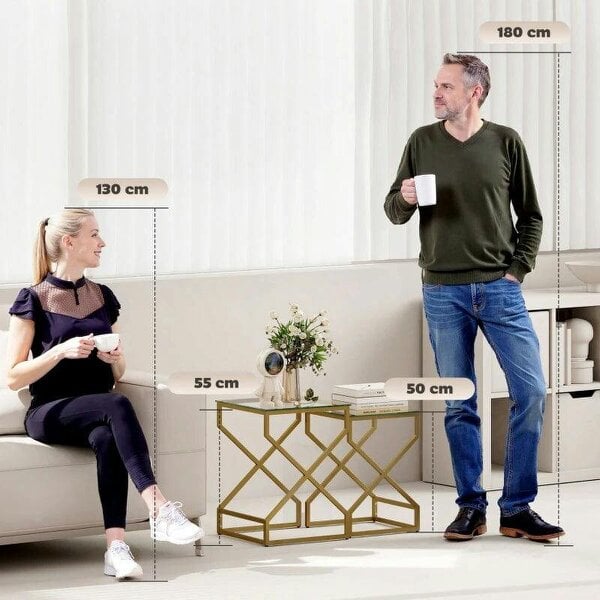 Nest of Tables, Side Table Set of 2 with Transparent Top, Coffee Table Set with Tempered Glass Top, Transparent