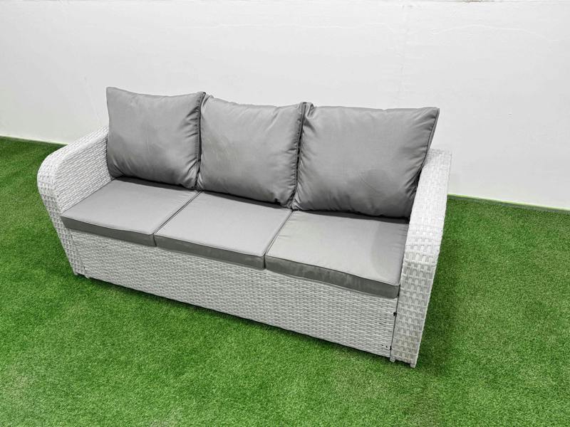 Fimous 9 Seater Patio Furniture Set, Wicker Rattan, Adj Height Table, High Back Lounge Sofa and 3 Stools, Light Grey