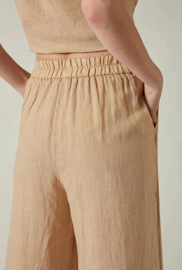 James Lakeland Sand Linen Wide-Leg Trousers