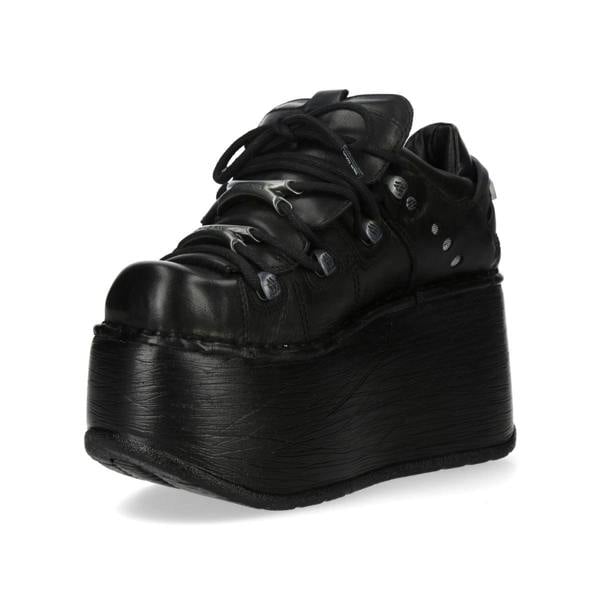 New Rock M-120N-C96 Black Leather Gothic Chunky Platform Ankle Boots