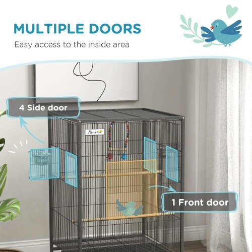 Bobobiy Bird Cage, Budgie Cage, with Rolling Stand, for Small Birds - Grey