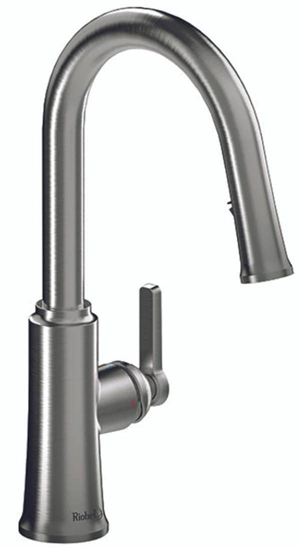 Riobel Trattoria Mixer with Pull Down Spray Round Spout Stainless Steel Kitchen Tap