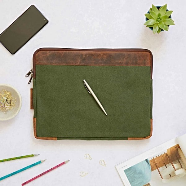 Paper High Leather And Canvas 17 inch Laptop Case