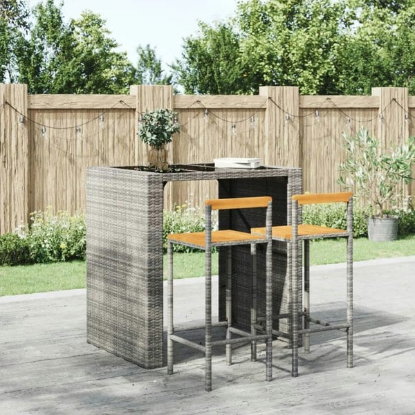 Berkfield Bar Stools 2 pcs Grey Poly Rattan and Solid Wood Acacia