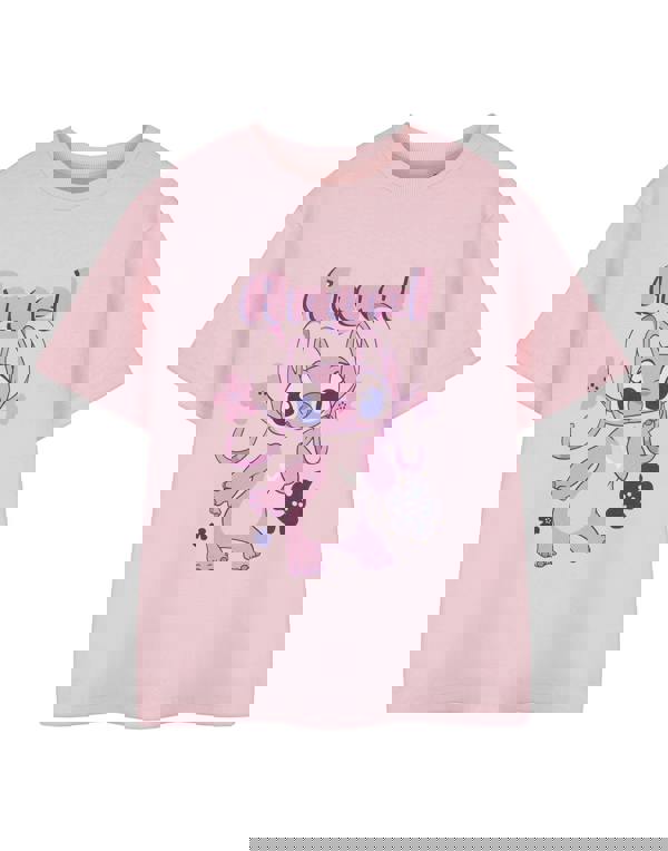Disney Lilo & Stitch Girls Pink Angel Short Sleeved T-Shirt