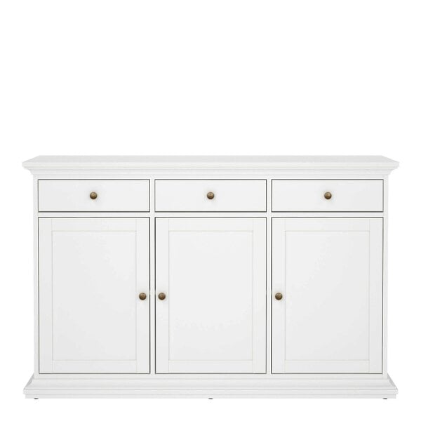Wyld Haus Osaka Farmhouse White Wooden Sideboard 3 Doors 3 Drawers