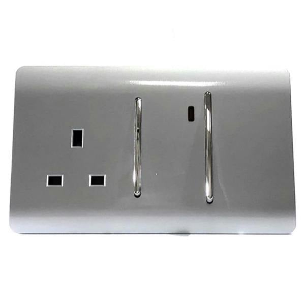 Trendi Switch 45 Amp Cooker Switch & 13 Amp Plug Socket with Neon in Platinum Silver