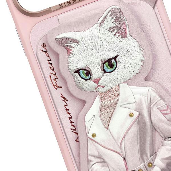 Nimmy Friends Nimmy White Cat Magnetic Combo Case with Detachable MagSafe Card Holder Stand for iPhone 17 Pro Max 6.9" Pink