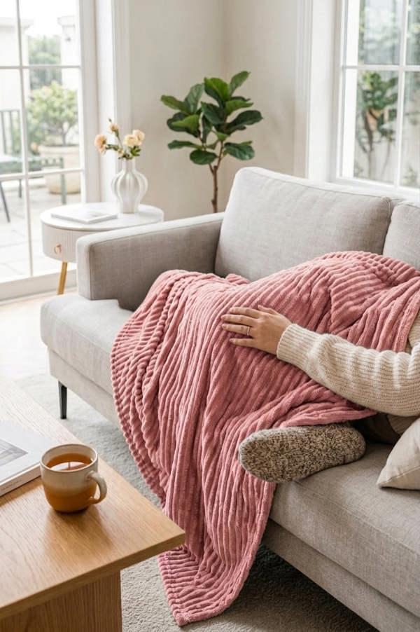 Dyzi Large Supersoft Ribbed Jacquard Fleece Throw Blanket 200 x 240cm