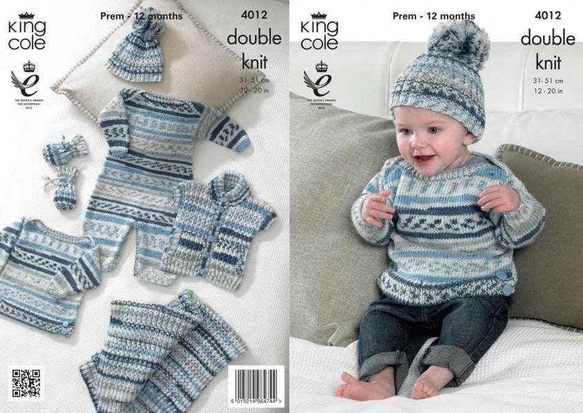 King Cole Cherish Knitting Pattern 4012, Blankets, Headwear, Gloves, Onesies, Cardigans, Sweaters for Baby, Premature - 12 Months - Intermediate
