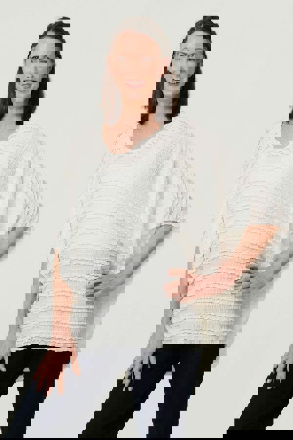 White | Textured 3/4 Batwing Sleeve Relaxed Top : Model is 5'8"/172 cm and wears UK10/EU38/US6/AUS10