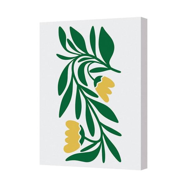 Benjamin Tate Design Contemporary Botanical Canvas Art Print Green Leaves Yellow Flowers UK