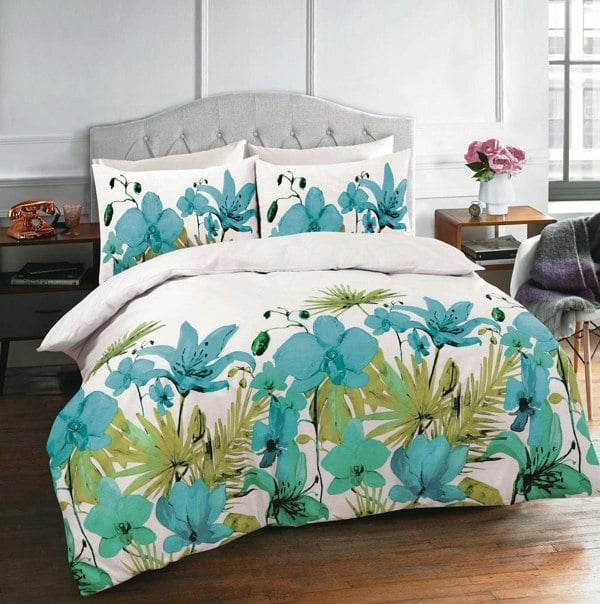 HomeSpace Direct Lily Teal Duvet Cover Set