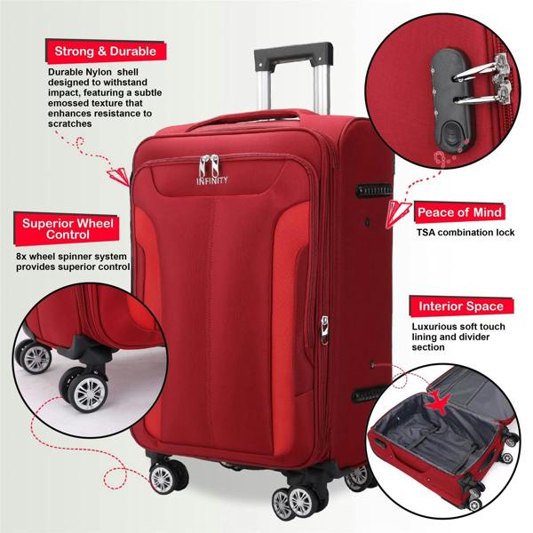 Infinity Luggage Soft Cabin Suitcase 36.5 x 23.5 x 58 cm Nylon 900D Suitable Integrated Lock for Easyjet, Ryanair, Wizzair