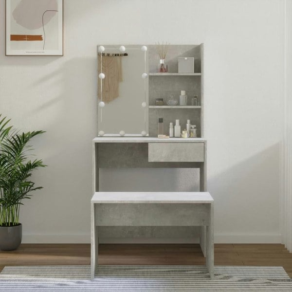 Berkfield Dressing Table Set with LED Concrete Grey Engineered Wood