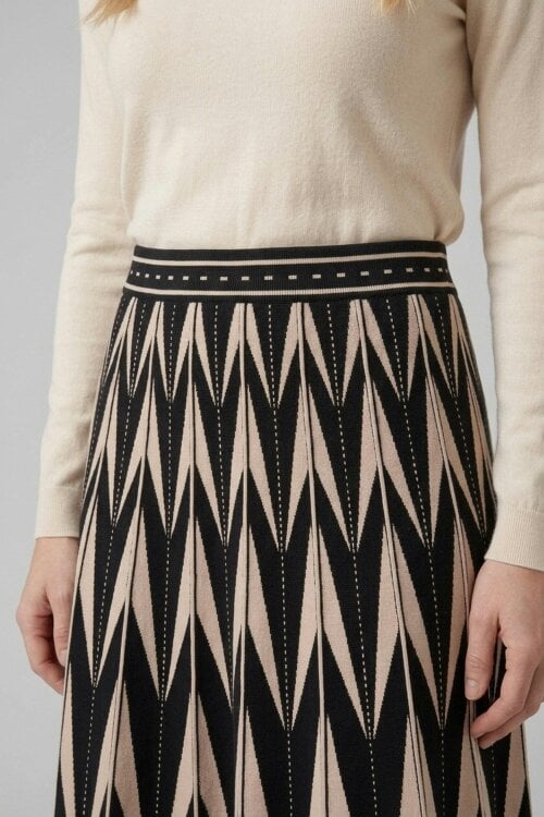 Izabel London Geo Print Pleated Midi Knit Skirt