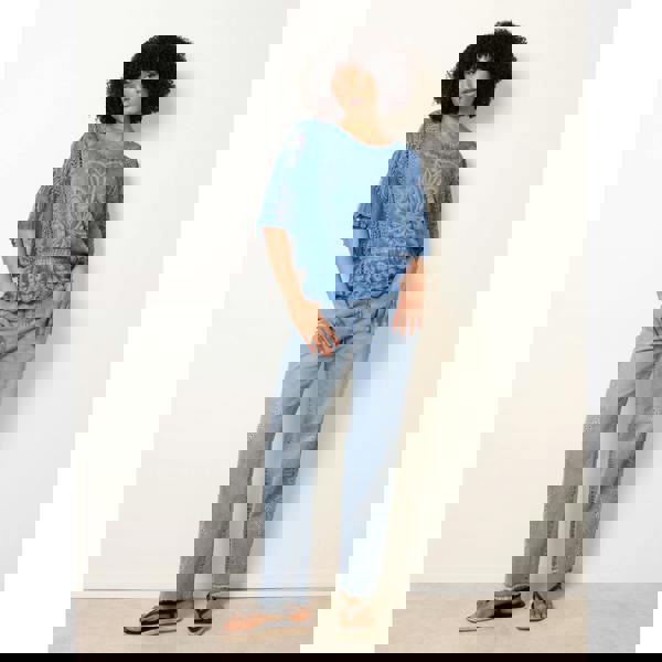 Blue Vanilla Floral Lace Butterfly Sleeve Blouse