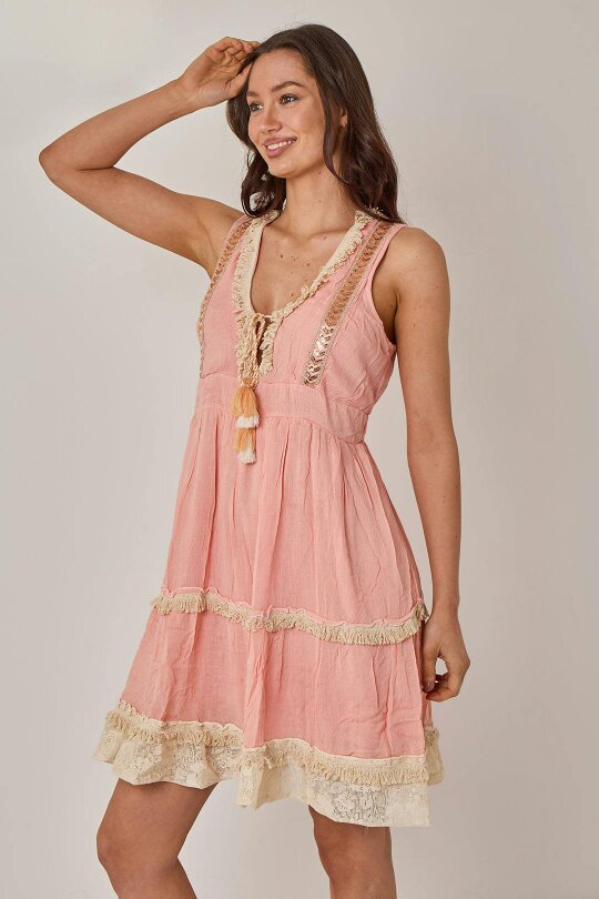 Elaina Fashion Boho Tiered Tassel Detail Dress