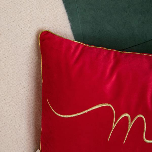 Samuel Alexander 49cm Red Merry Christmas Cushion with Gold Lettering & Trim
