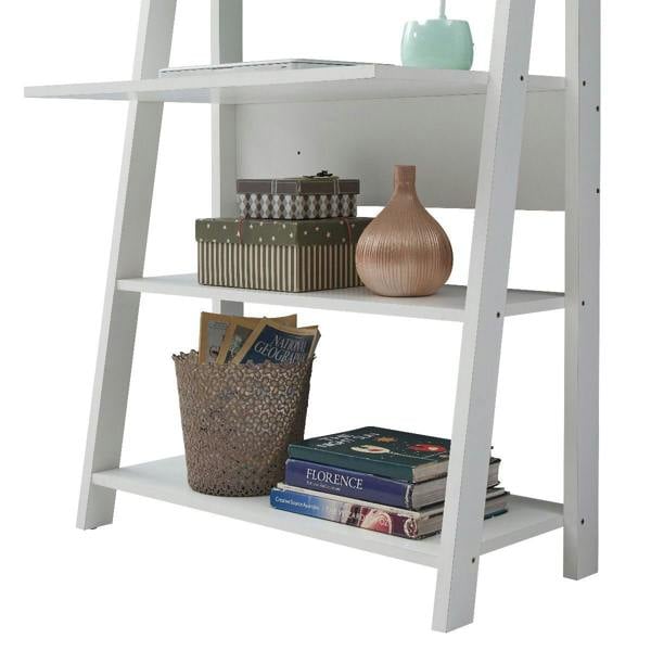 Timber Art Design Riva Ladder Bookcase with 5 Tier Shelves & Overhanging Desk Shelf