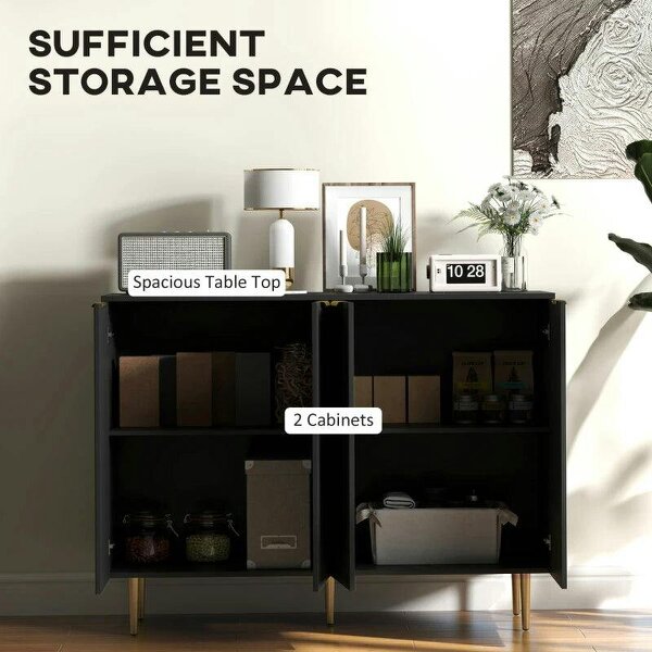 Sideboard Buffet Cabinet, Modern Kitchen Storage Cabinet with Adjustable Shelves and Metal Legs, Black