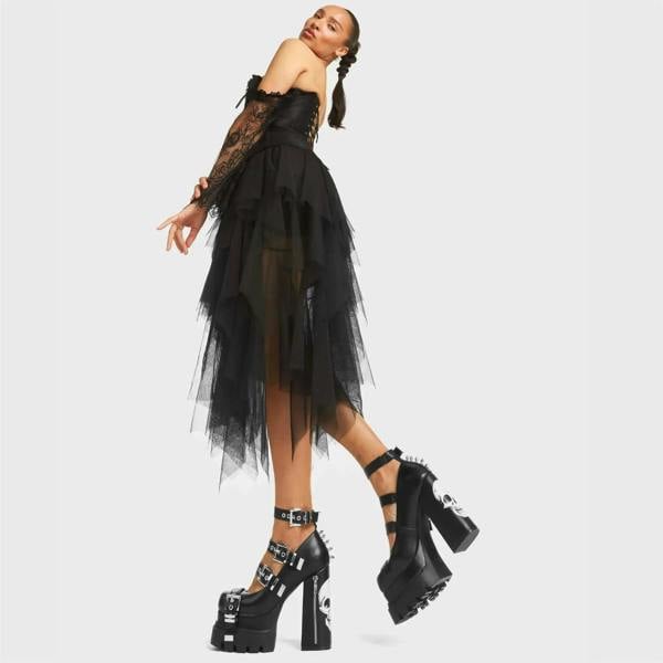 Lamoda Face Value Women Black PU Skull Platform Sandals Bold Street Style
