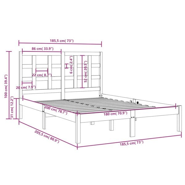 Berkfield Bed Frame Solid Wood 180x200 cm Super King Size