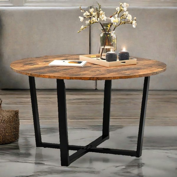 Rafaelo Mobilia Industrial 80CM Round Coffee Table Rustic Brown