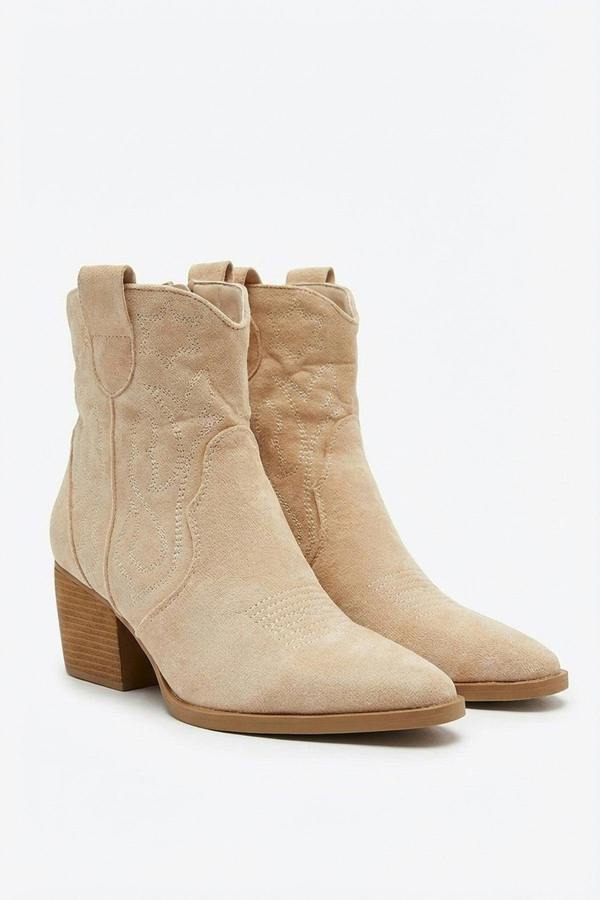 Laura Suede Cowboy Ankle Length Boots - Beige_wb