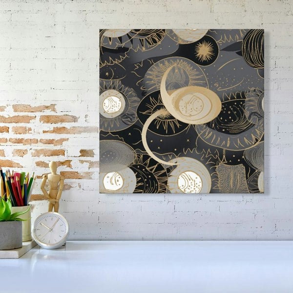 Warren Reed Abstract Silver Gold Sun and Moon Canvas