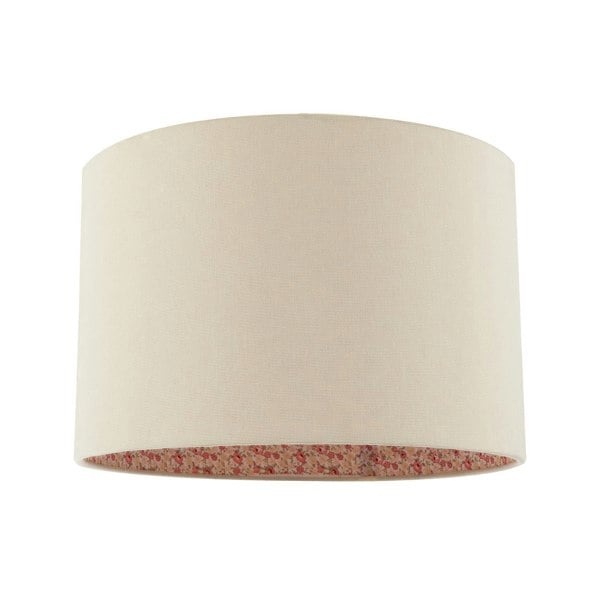 Cream Linen Lamp Shade with Inner Pink and Red Floral Fabric Lining Image 1
