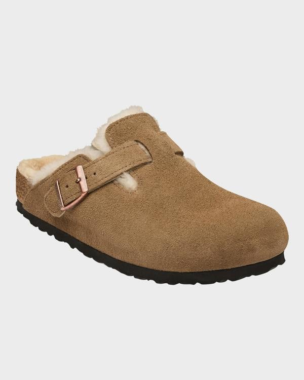 Birkenstock Boston VL Sheepskin Womens Clogs - Dark Tea | CHO | Designer Womens Clogs