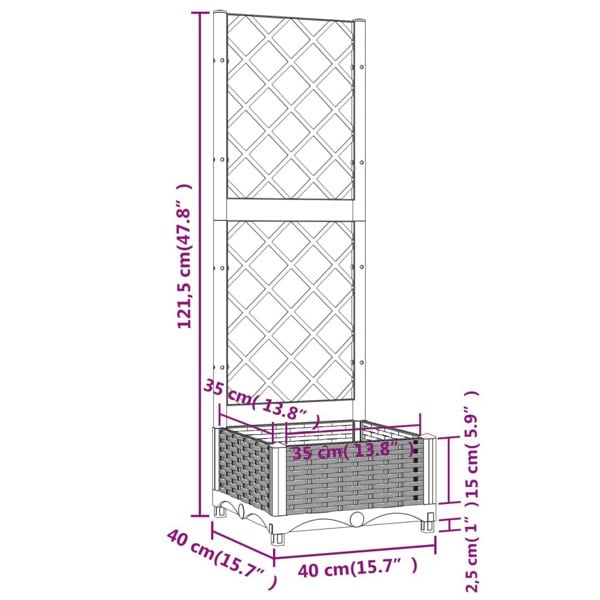 Berkfield Garden Planter with Trellis White 40x40x121.5 cm PP