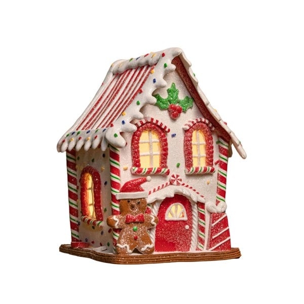 Samuel Alexander 20cm Battery Operated Light up Gingerbread Candy Cabin with Warm White LEDs