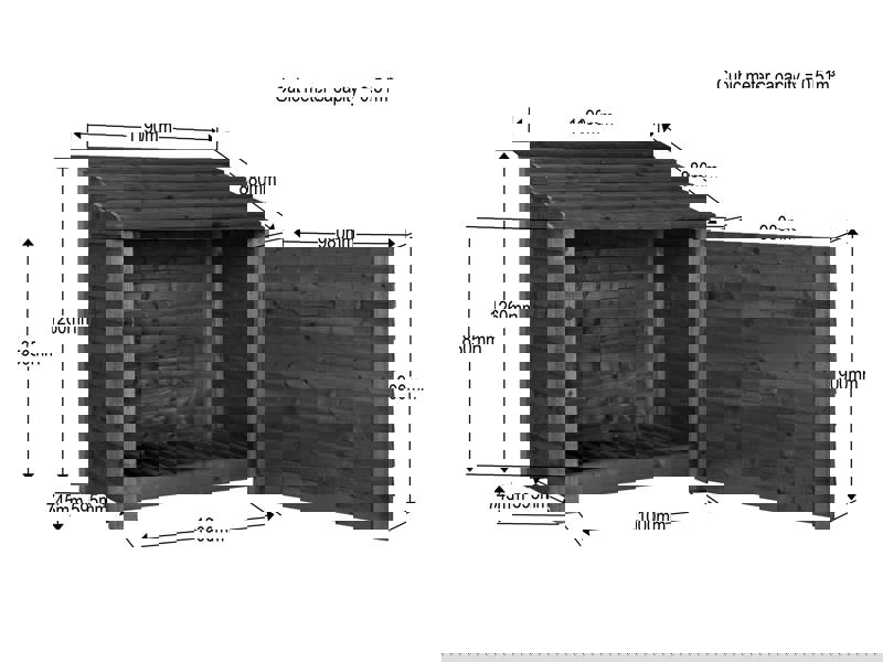 Arbor Garden Solutions Slatted Wooden Log Store with Door W-119cm, H-126cm or 180cm, D-88cm - Brown Finish