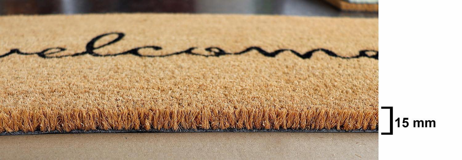 A.Unique Home 15mm Coir Doormat Non-Slip PVC Back - Welcome 40x80cm