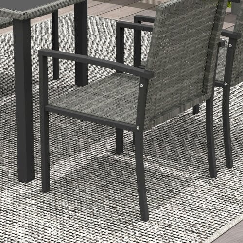 Wyld Haus Pakeri Dark Grey Rattan 4 Seater Outdoor Dining Set With Tempered Glass Table And Chairs