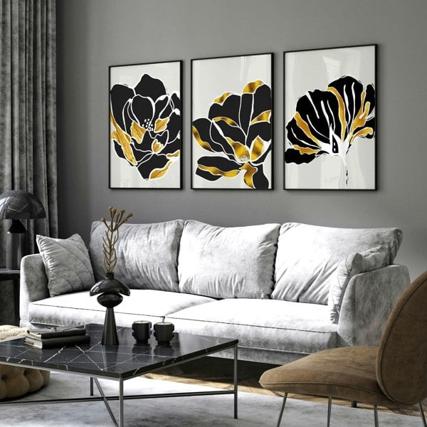 Artwork for living room | set of 3 wall art with gold