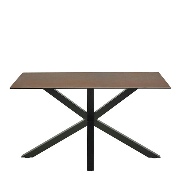 Wyld Haus Perth Dining Set 4 Seater Ceramic Rusty Brown Dining Table + 4 Beige Dining Chairs