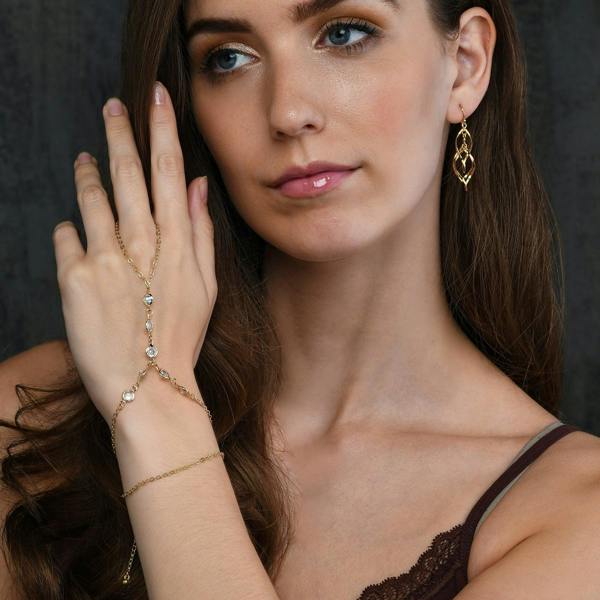 Gold Plated Hand and Ring Chain, Slave Bracelet for Women - namana.london