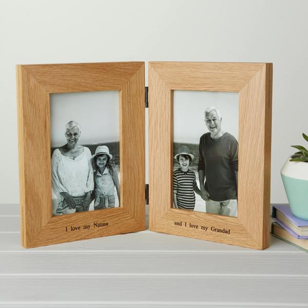 MijMoj Design Personalised Solid Oak Hinged Double Picture Frame - For 6x4" or 7x5" Photos