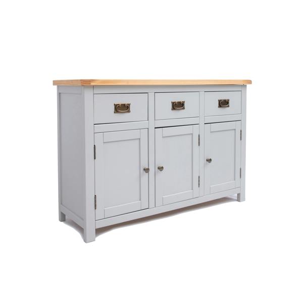 Cabinet Bits Argenta Light Grey 3 Drawer 3 Door Sideboard Brass Drop Handle