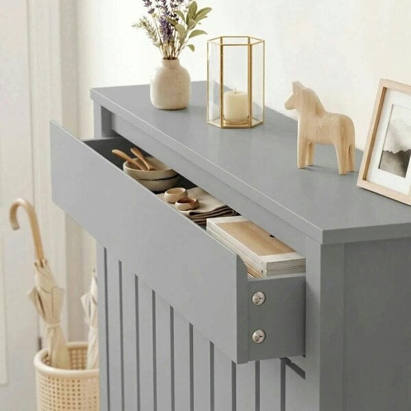 Bobobiy 93 x 88.5cm Rustic-Look Radiator Cover - Grey