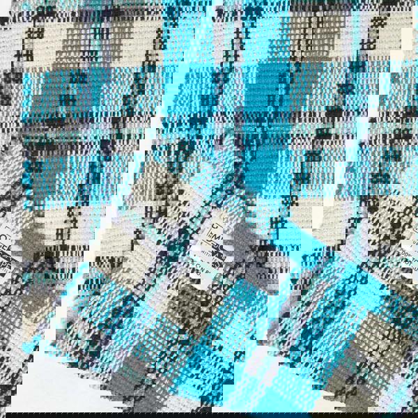 HOMESCAPES Irvine Handwoven Blue Tartan 100% Cotton Rug