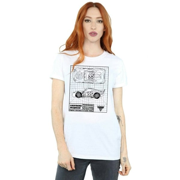 Disney Womens/Ladies Cars Lightning McQueen Blueprint Cotton Boyfriend T-Shirt - White