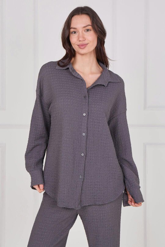 Elaina Fashion Textured Shirt & Wide-Leg Trouser Co-Ord Set