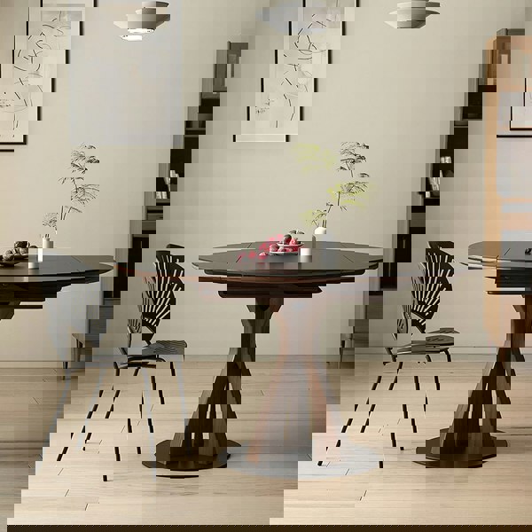 Caruso Round Folding Dining Table, Sintered Stone, Black with black folding dining table